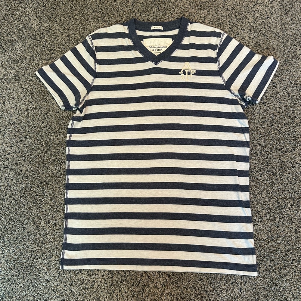 Abercrombie & Fitch Men’s Striped V-Neck Muscle T-Shirt Size Large!